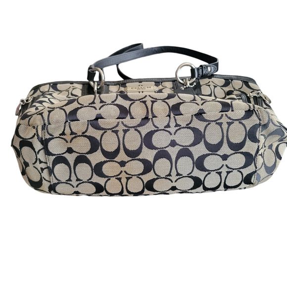 Coach Signature Gallery Beige/Gray Purse Bag Zipper Close Signature Leather Trim - Picture 5 of 16